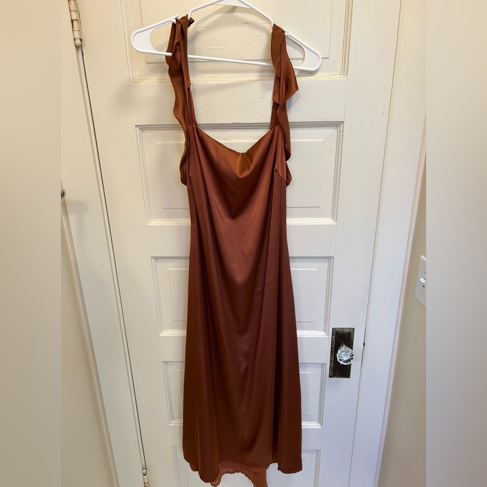 ASTR the label rina ruffle strap satin midi dress
